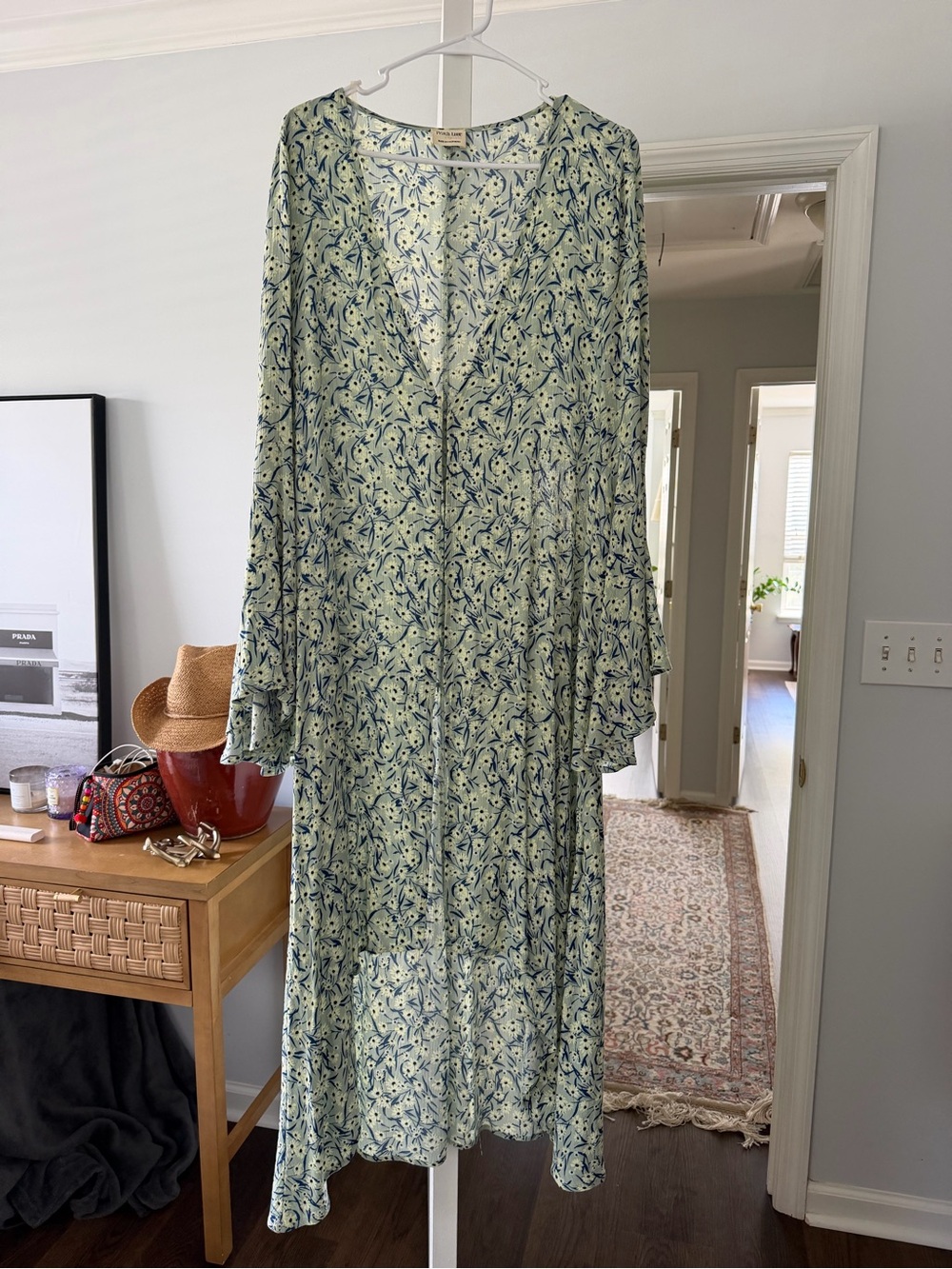 Peach Love California Light Green Paisley Maxi Dress/Kimono